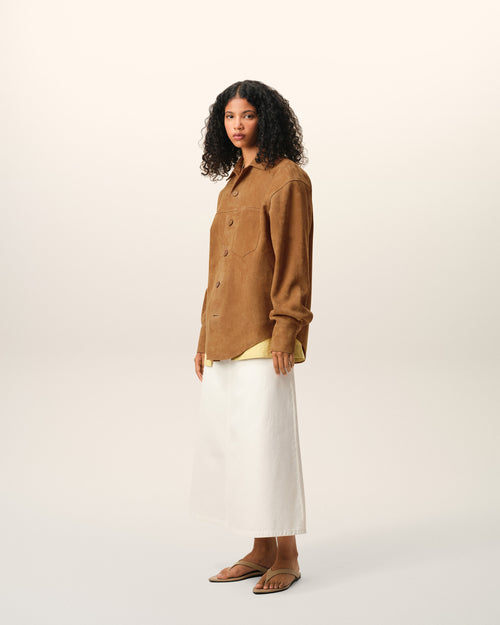 Sobrecamisa marrón abotonada de cuero de cabra - Mujer - 13 - AMI Paris - Ami Paris