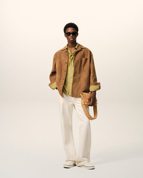 Sobrecamisa marrón abotonada de cuero de cabra - Hombre - 2 - AMI Paris - Ami Paris