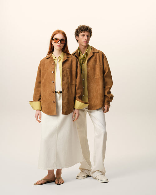 Brown Goat Leather Buttoned Overshirt - unisex - 15 - AMI Paris - Ami Paris