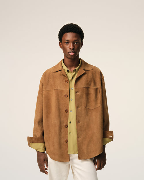 Brown Goat Leather Buttoned Overshirt - 3 - Ami Paris