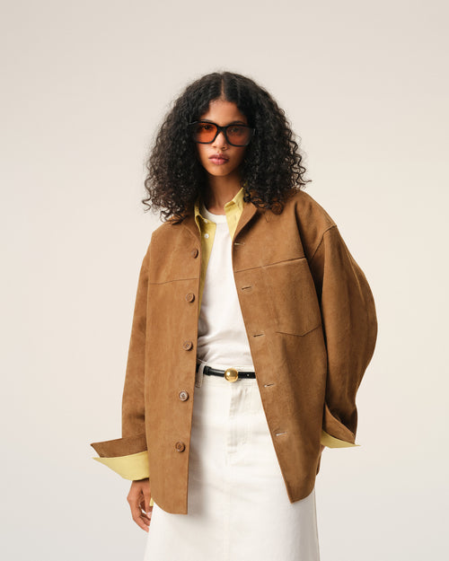 Brown Goat Leather Buttoned Overshirt - 10 - Ami Paris