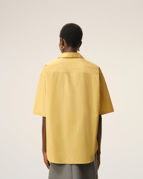 Yellow Cotton Short Sleeve Camp Collar Boxy Shirt - 11 - Ami Paris