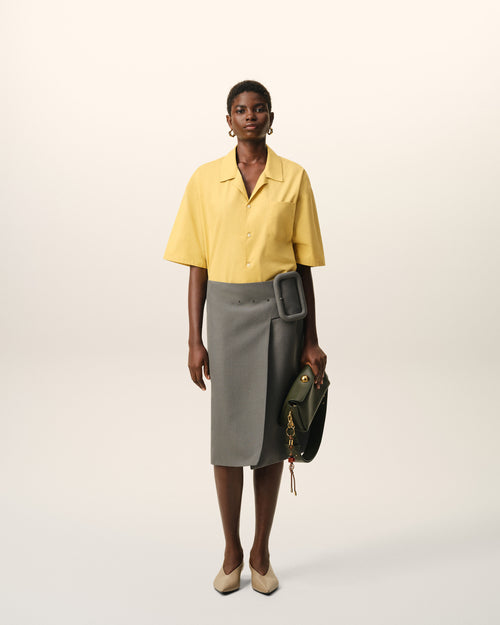                                     Chemise Boxy jaune Manches Courtes Col Requin en Coton - 3                                 - Ami Paris