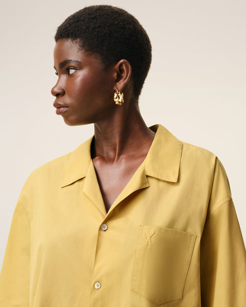 Yellow Cotton Short Sleeve Camp Collar Boxy Shirt - 10 - Ami Paris