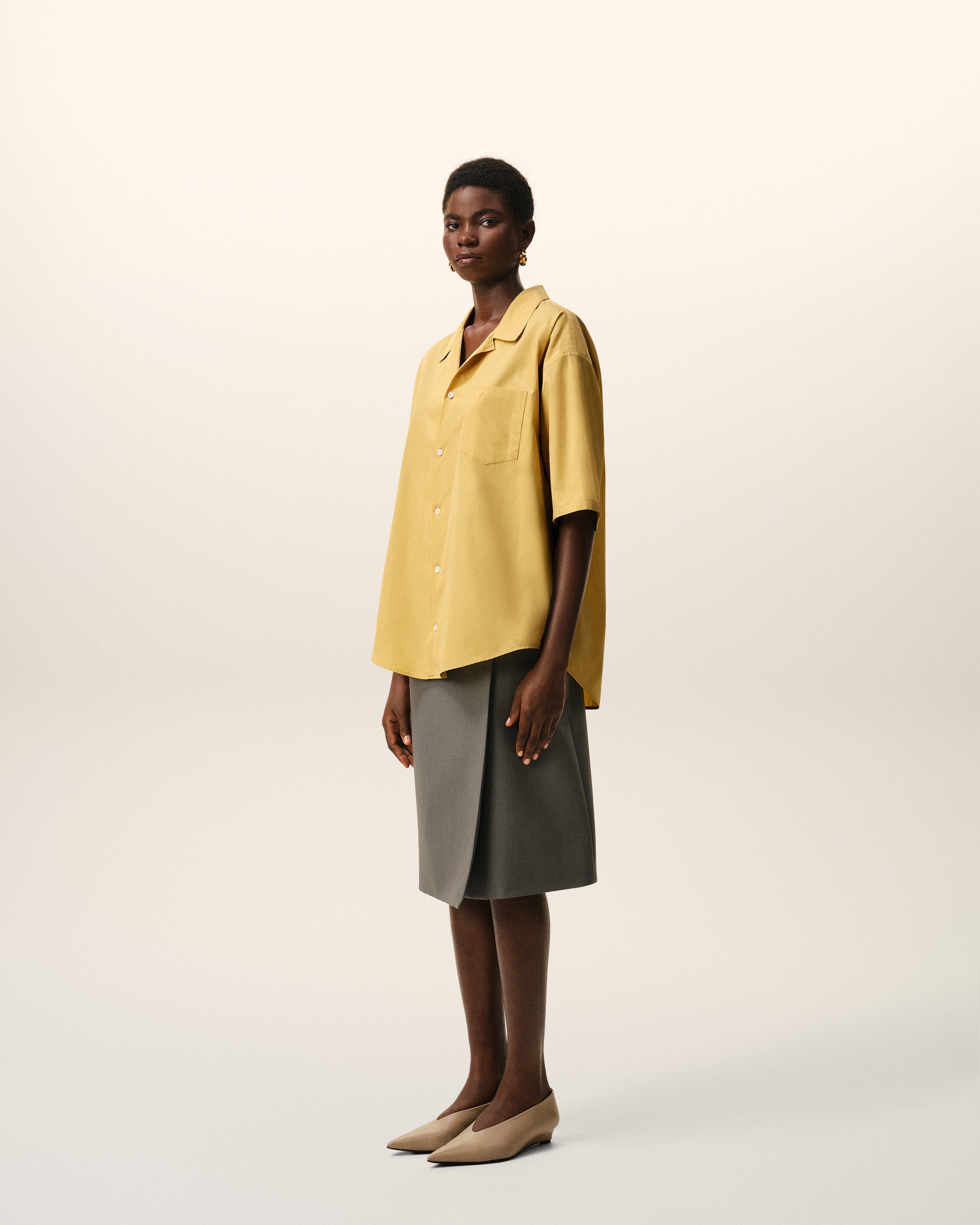 Yellow Cotton Short Sleeve Camp Collar Boxy Shirt - 12