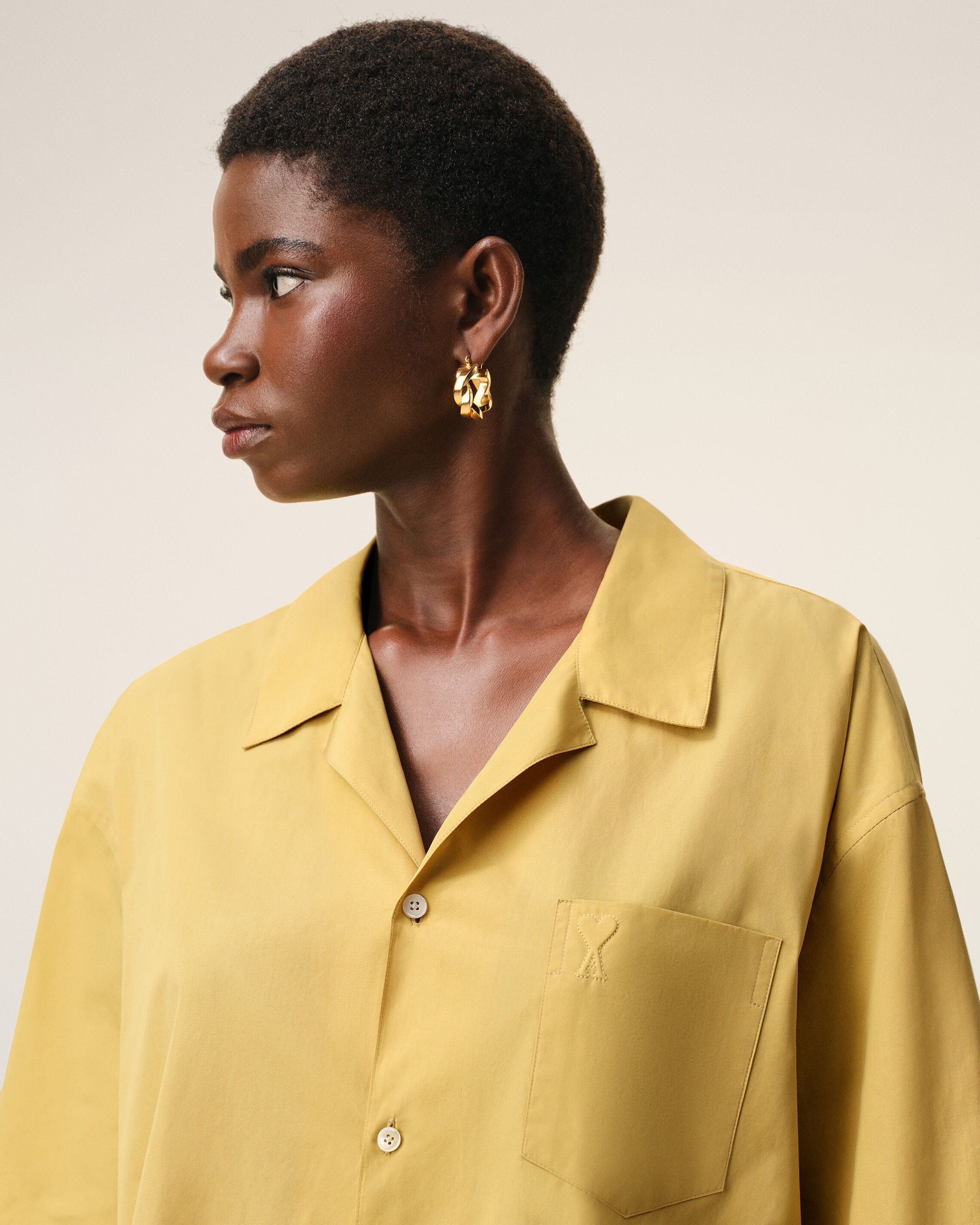 Yellow Cotton Short Sleeve Camp Collar Boxy Shirt - 10