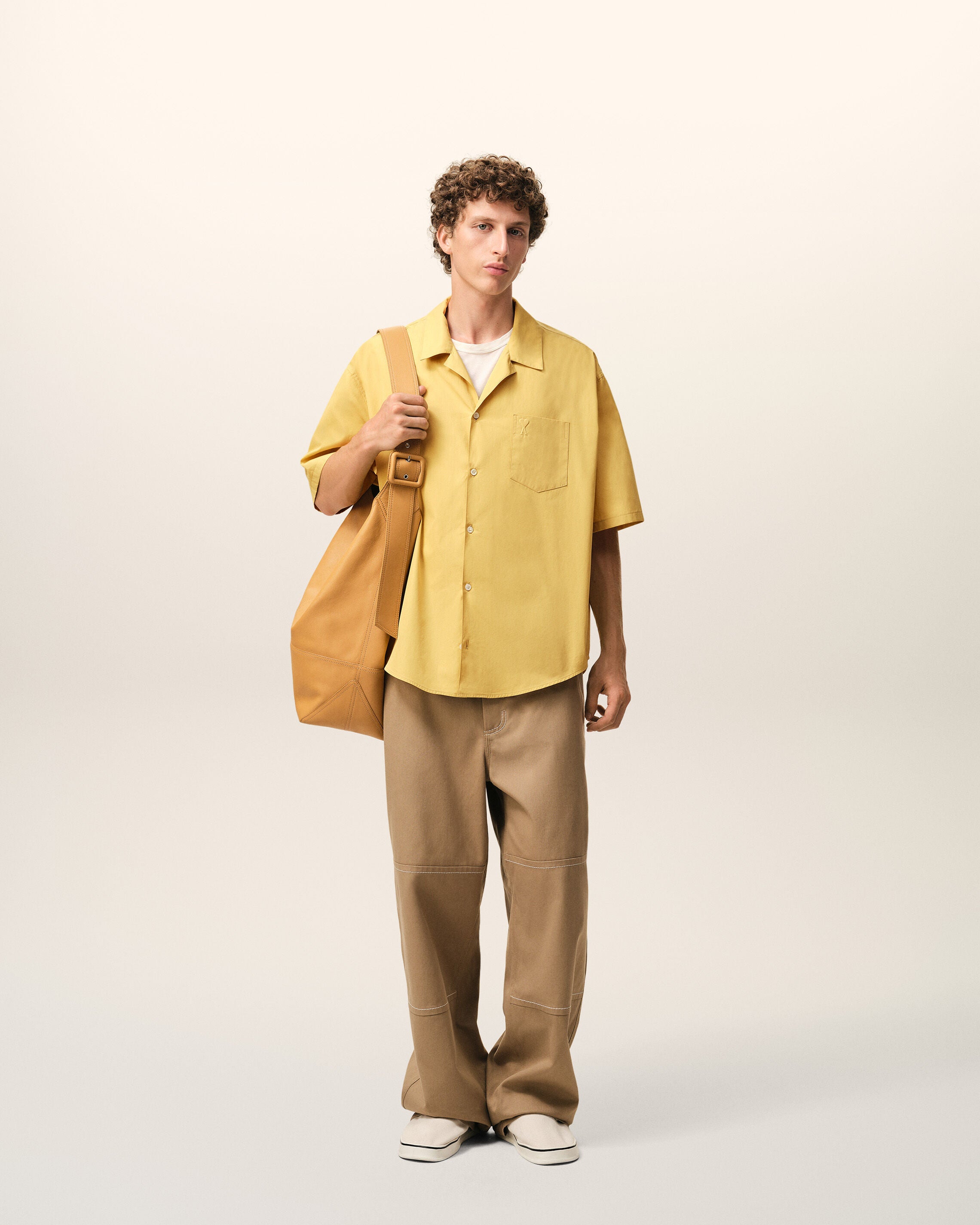 Yellow Cotton Short Sleeve Camp Collar Boxy Shirt - 2