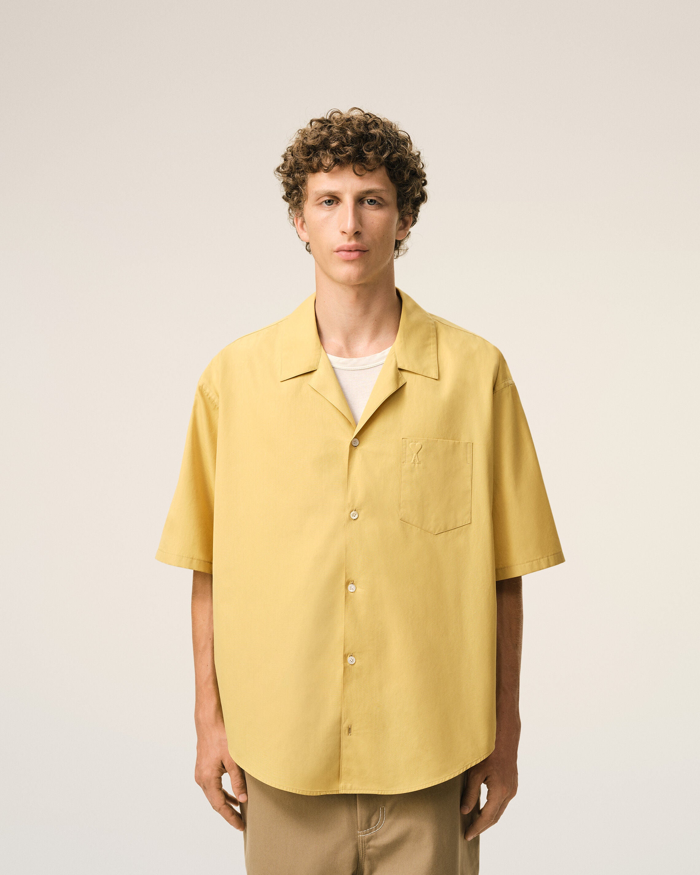 Yellow Cotton Short Sleeve Camp Collar Boxy Shirt - 3