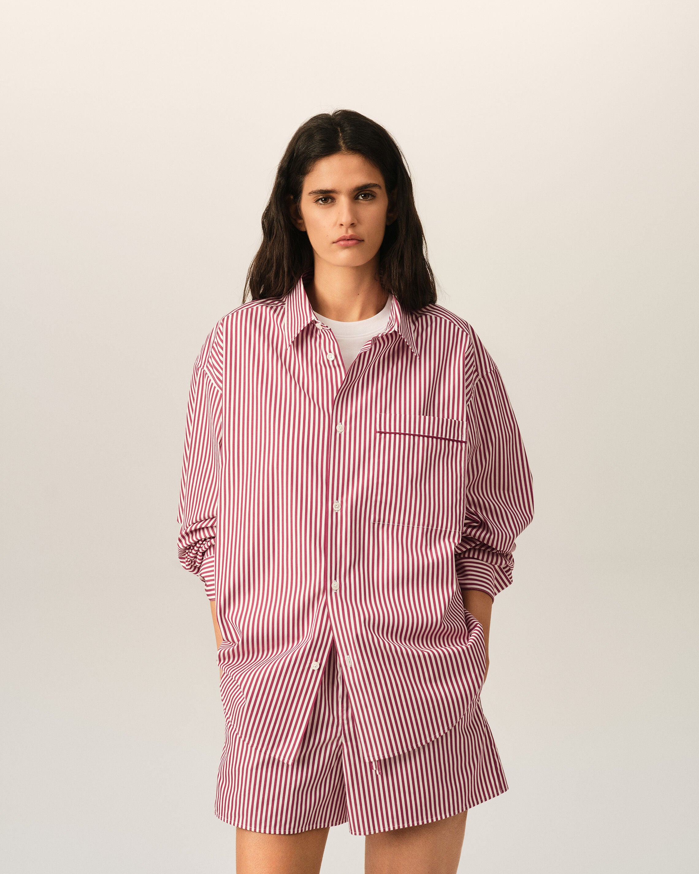 Red boxy striped cotton shirt - 8