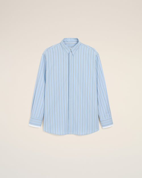 Blue large striped cotton shirt with removable collar - 2 - Ami Paris