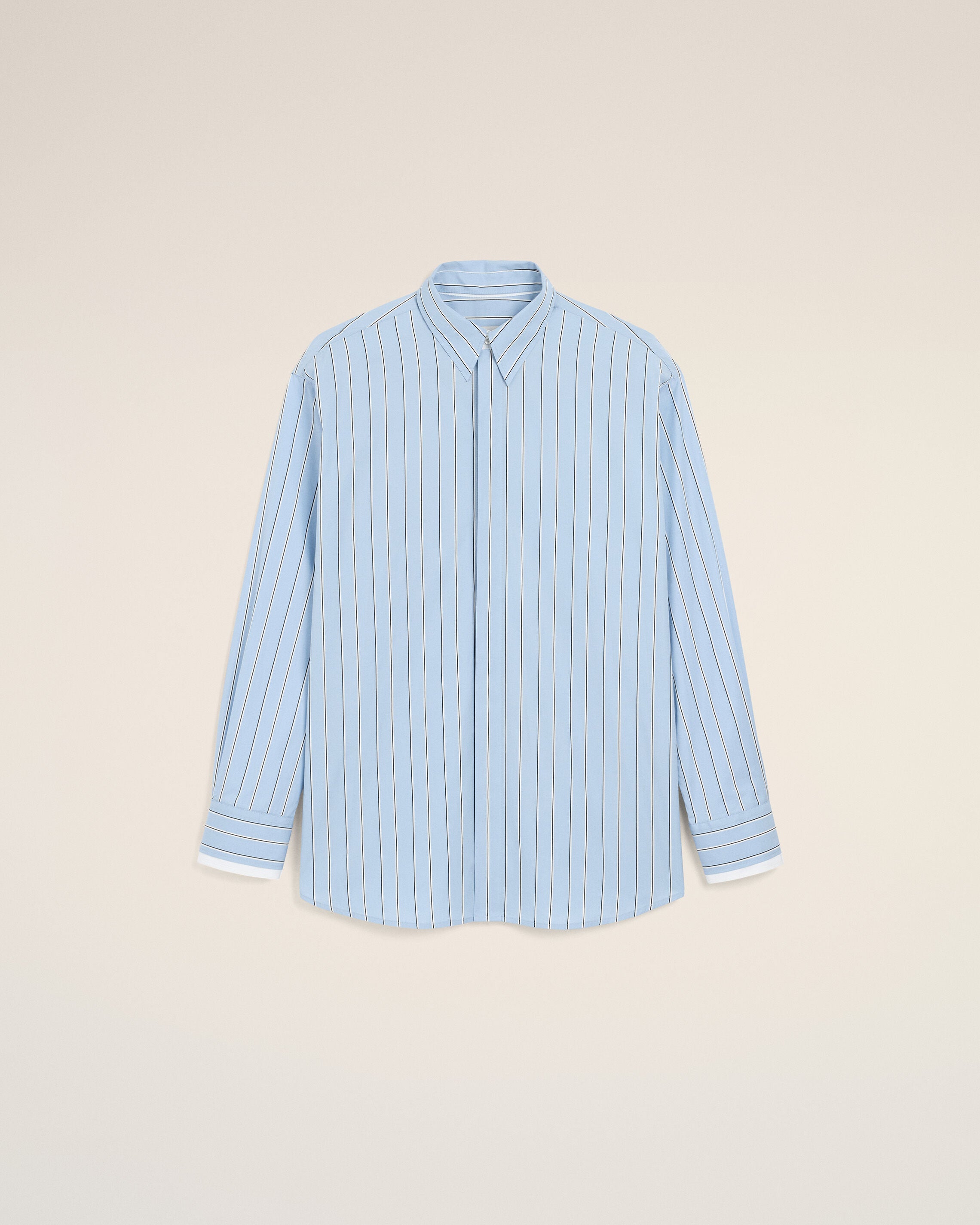 Blue large striped cotton shirt with removable collar - 7