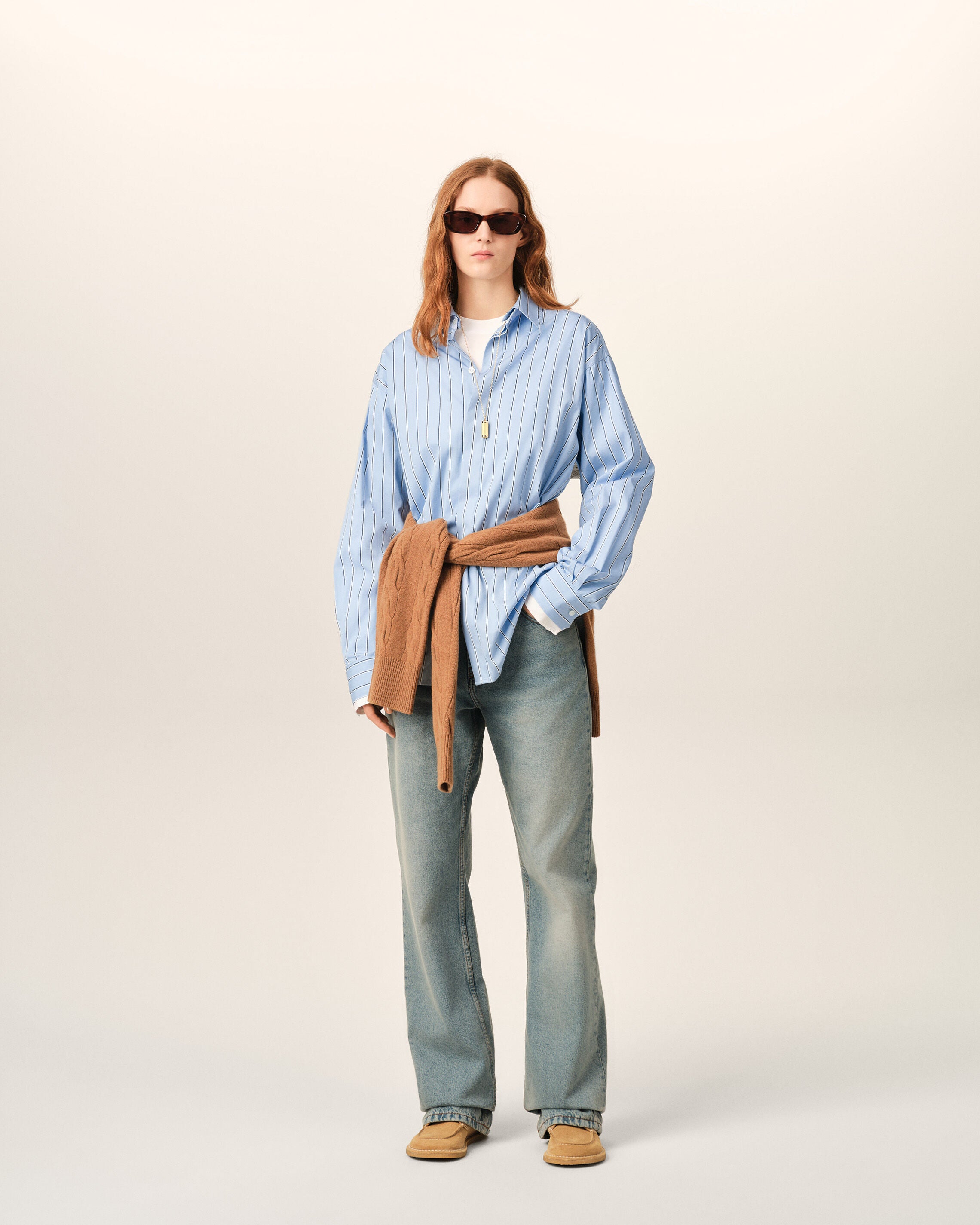 Blue large striped cotton shirt with removable collar - 9