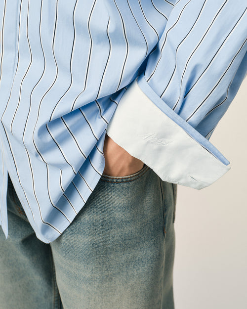 Blue large striped cotton shirt with removable collar - Man - 4 - AMI Paris - Ami Paris