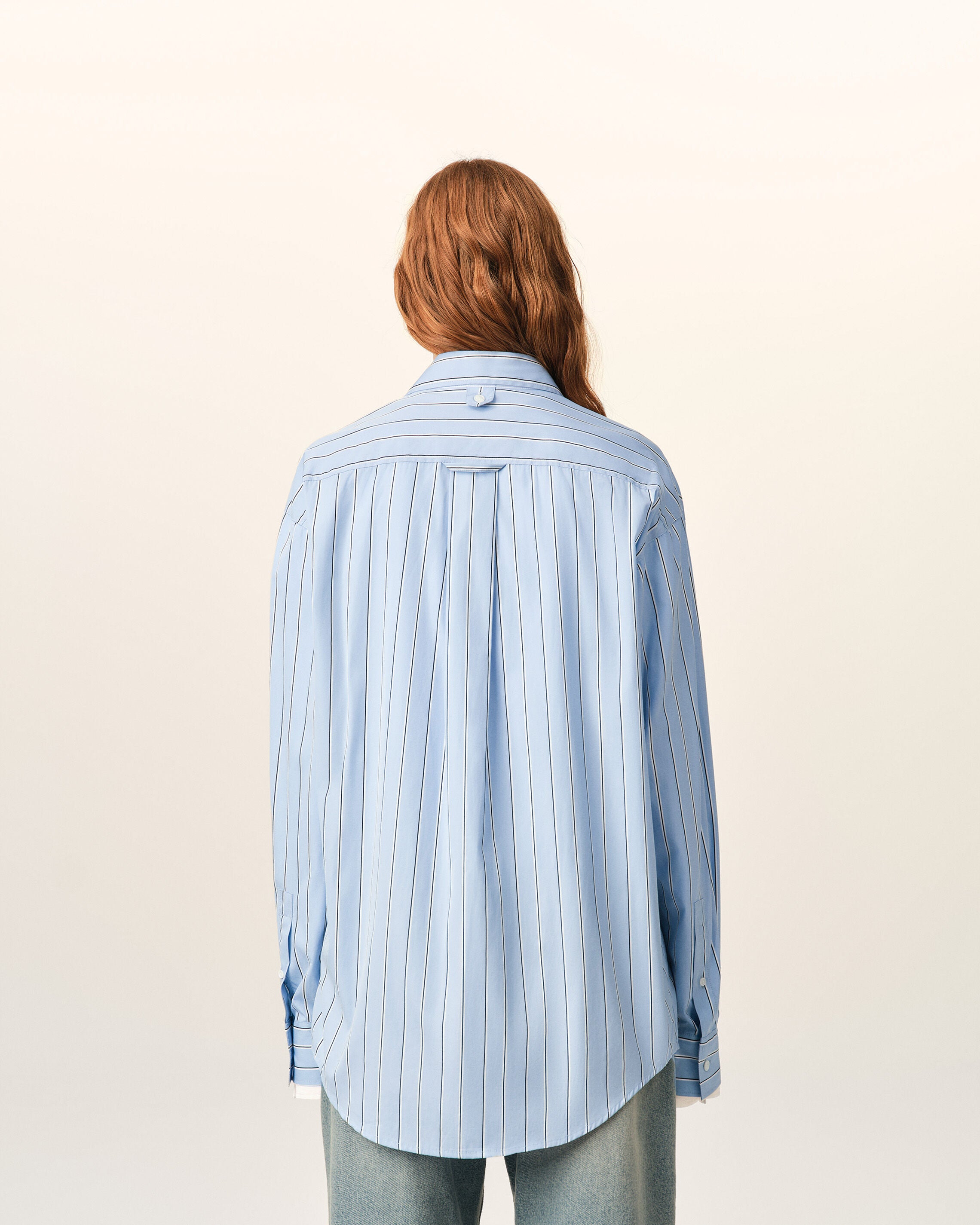 Blue large striped cotton shirt with removable collar - 11