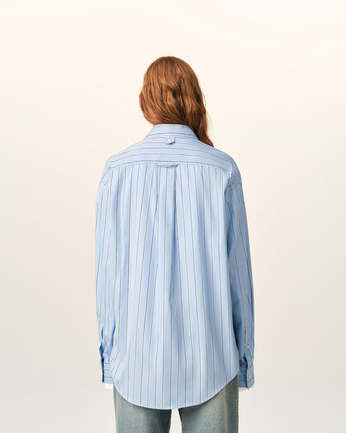 Blue large striped cotton shirt with removable collar - Woman - 11 - AMI Paris - Ami Paris