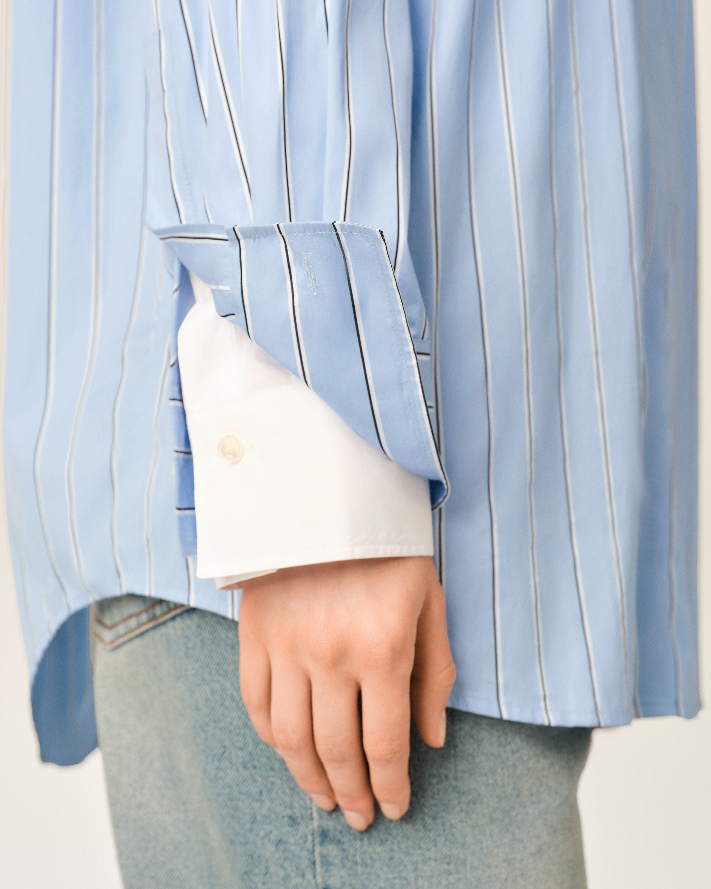 Blue large striped cotton shirt with removable collar - 10
