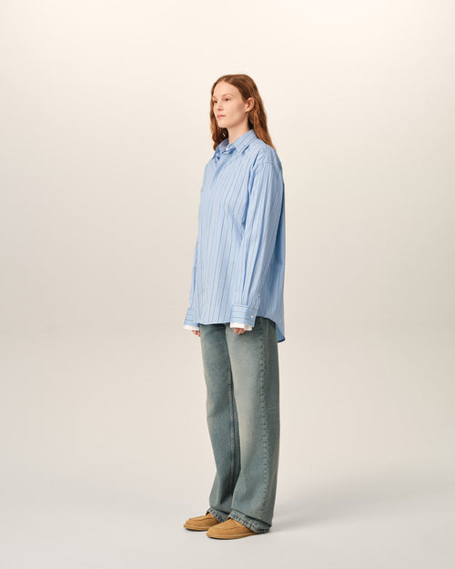 Blue large striped cotton shirt with removable collar - Woman - 12 - AMI Paris - Ami Paris