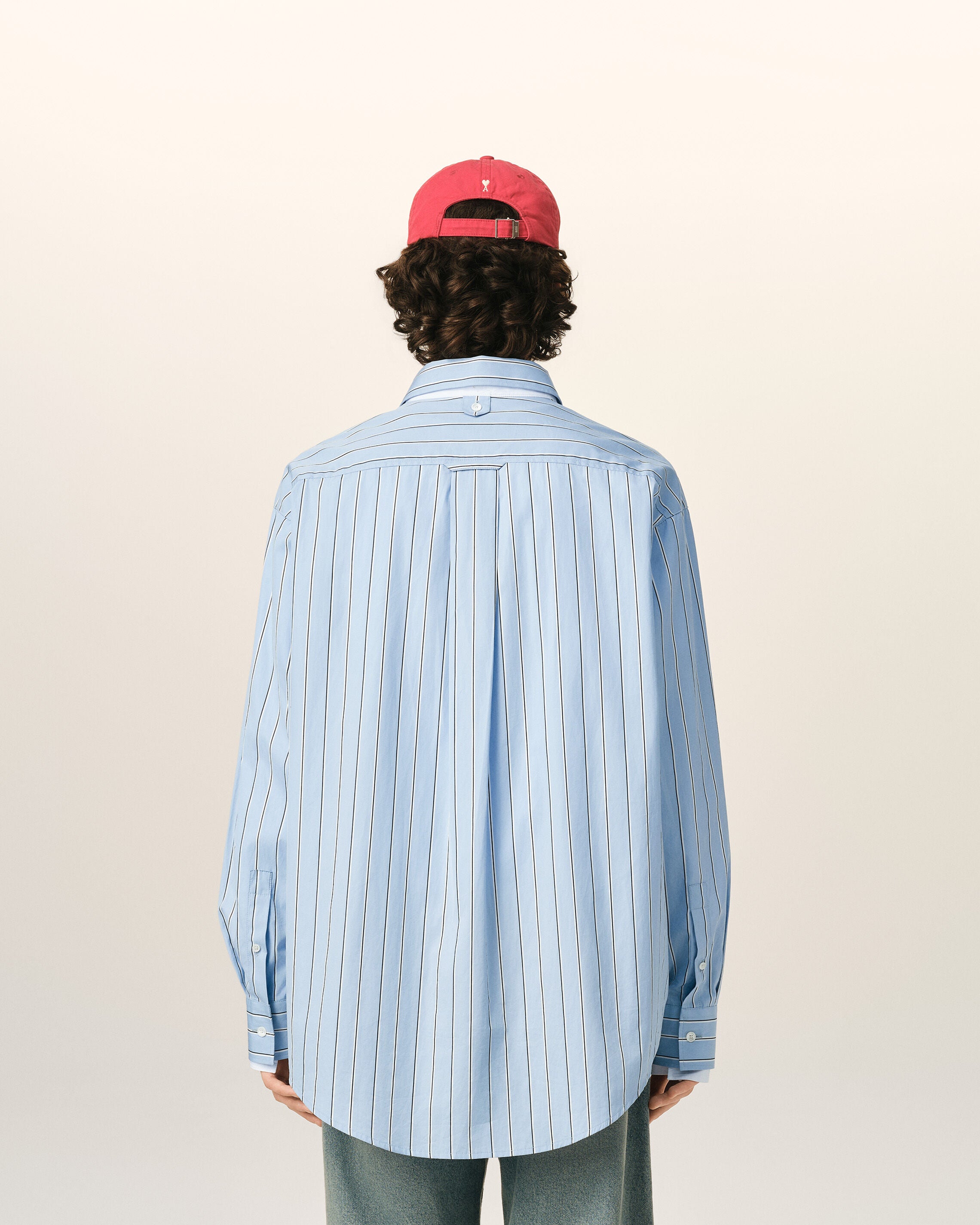 Blue large striped cotton shirt with removable collar - 5