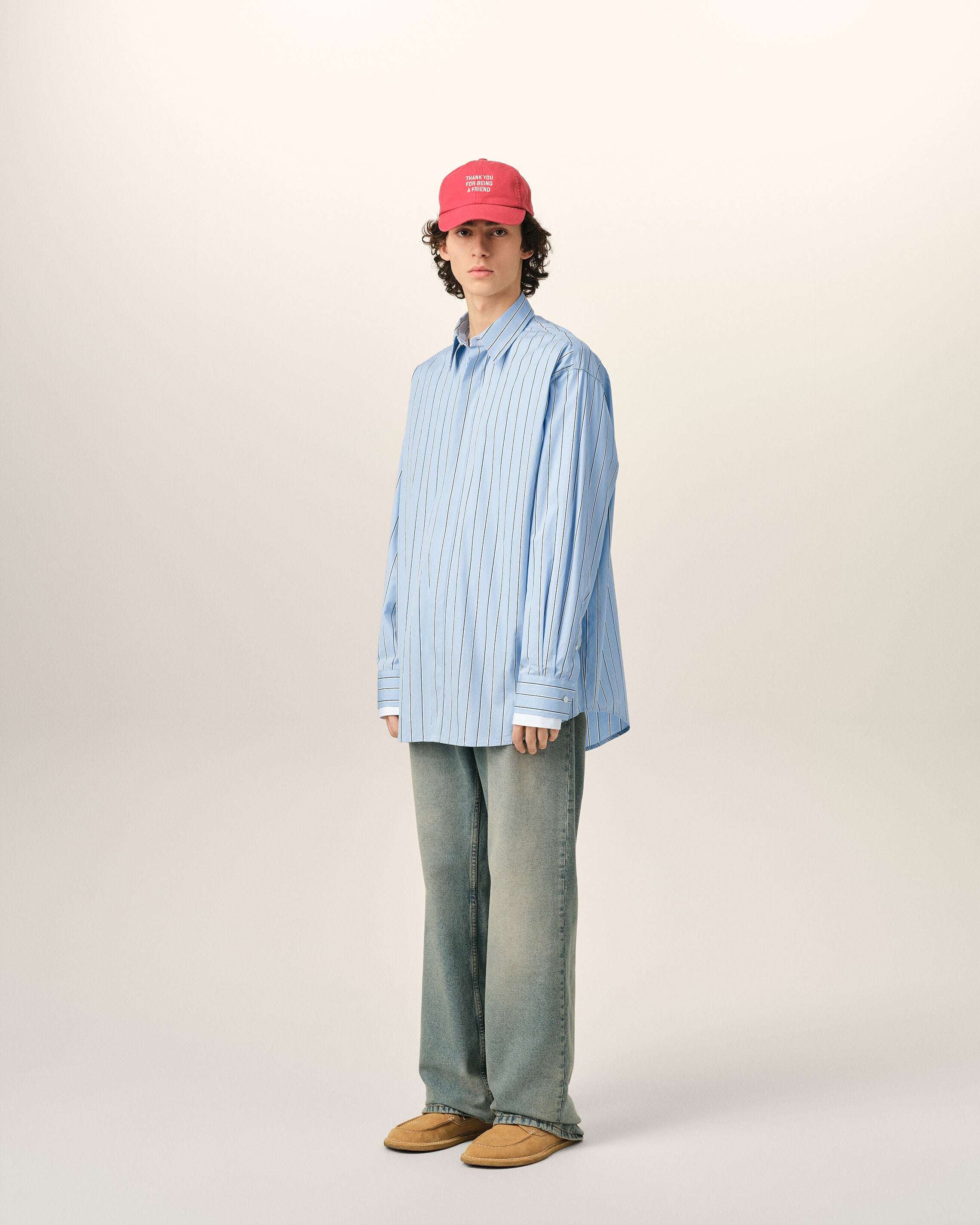 Blue large striped cotton shirt with removable collar - 6
