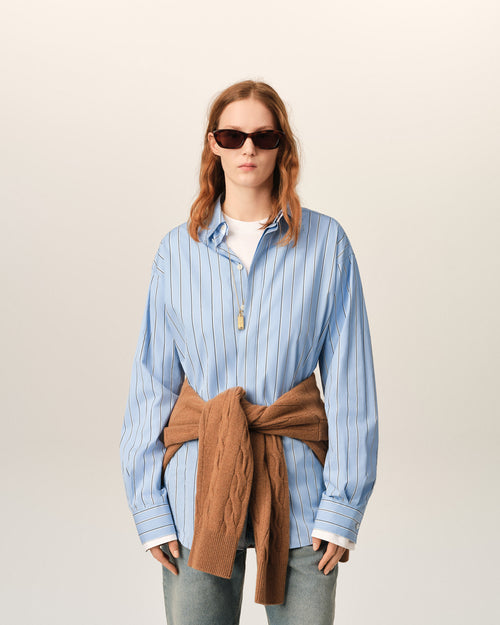                                 Blue large striped cotton shirt with removable collar - 3                             - Ami Paris
