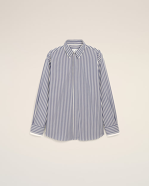 Camisa de algodón azul a rayas anchas con cuello desmontable - Hombre - 1 - AMI Paris - Ami Paris