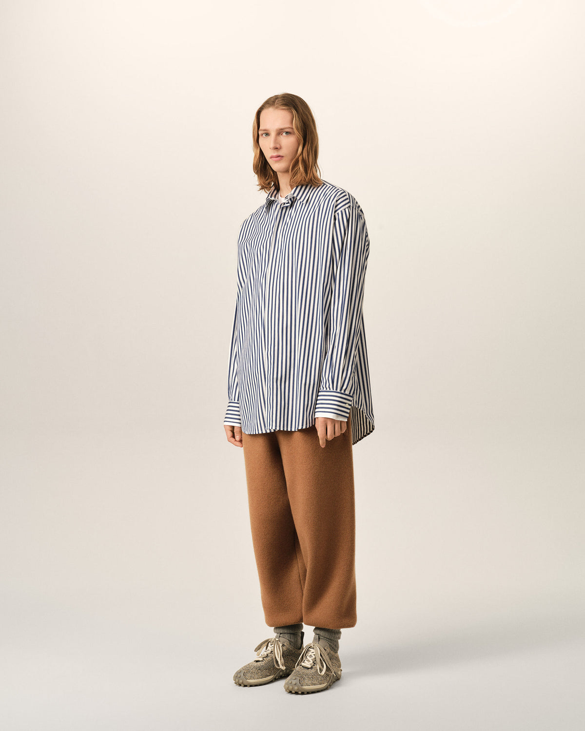 Chemise large rayée bleue en coton col amovible - 6