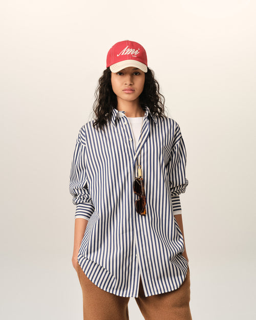 Camisa de algodón azul a rayas anchas con cuello desmontable - Mujer - 8 - AMI Paris - Ami Paris