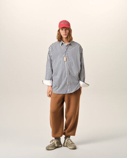 Camisa de algodón azul a rayas anchas con cuello desmontable - Hombre - 3 - AMI Paris - Ami Paris