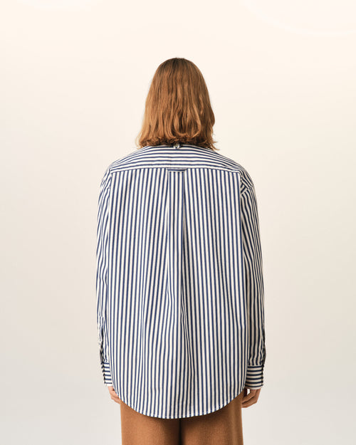 Camisa de algodón azul a rayas anchas con cuello desmontable - Hombre - 5 - AMI Paris - Ami Paris