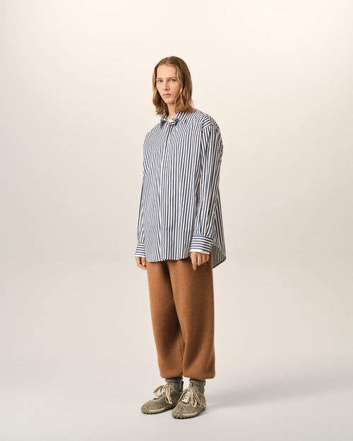 Camisa de algodón azul a rayas anchas con cuello desmontable - Hombre - 6 - AMI Paris - Ami Paris