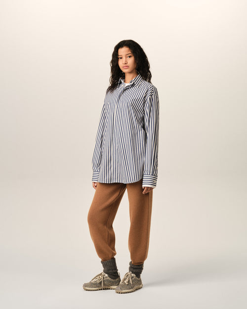 Camisa de algodón azul a rayas anchas con cuello desmontable - Mujer - 12 - AMI Paris - Ami Paris