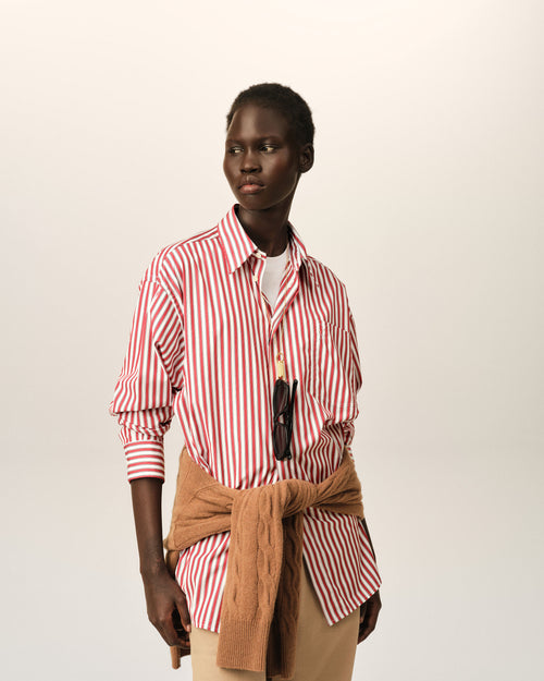 Camisa amplia de rayas rojas con Ami de Cœur en relieve - Mujer - 9 - AMI Paris - Ami Paris