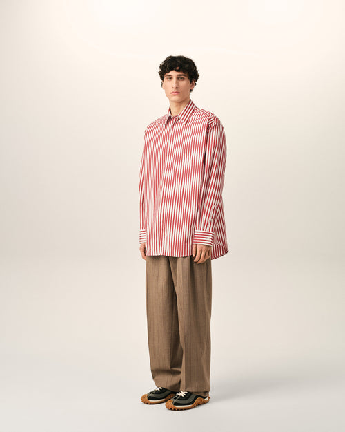 Camisa amplia de rayas rojas con Ami de Cœur en relieve - Hombre - 6 - AMI Paris - Ami Paris