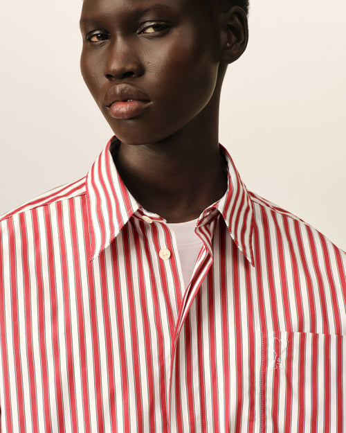 Camisa amplia de rayas rojas con Ami de Cœur en relieve - Mujer - 11 - AMI Paris - Ami Paris