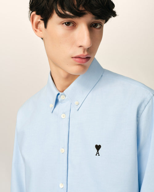 Blue cotton shirt with Ami de Coeur - Man - 4 - AMI Paris - Ami Paris