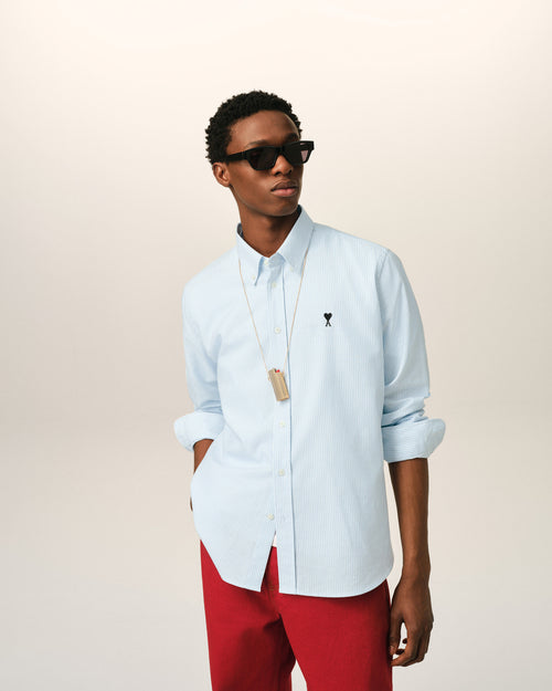 Blue striped cotton shirt with Ami de Coeur - 1 - Ami Paris