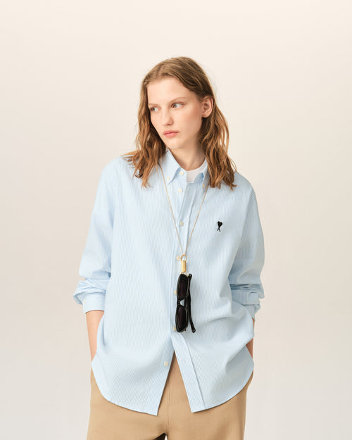                                 Blue striped cotton shirt with Ami de Coeur - 3                             - Ami Paris