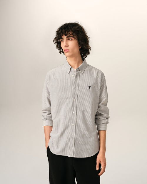 Chemise rayée noire en coton Ami de Coeur - Homme - 2 - AMI Paris - Ami Paris