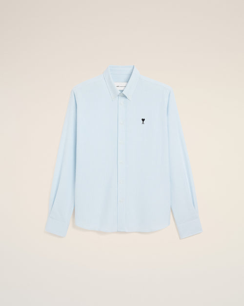                                     Blue striped cotton shirt with Ami de Coeur - 3                                 - Ami Paris