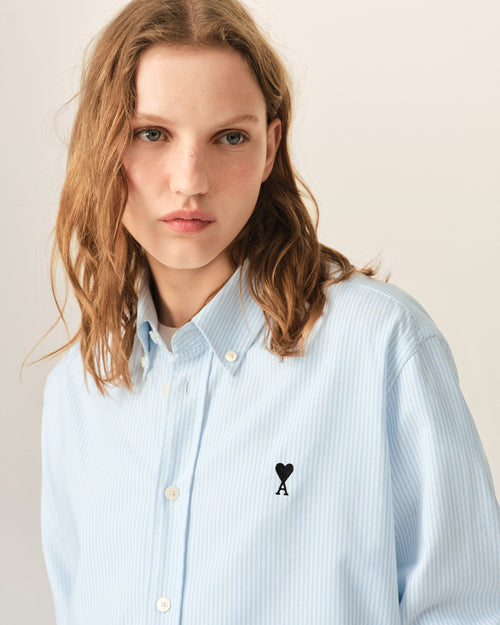 Blue striped cotton shirt with Ami de Coeur - Woman - 10 - AMI Paris - Ami Paris