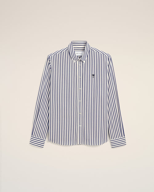 Blue striped cotton shirt with Ami de Coeur - 2 - Ami Paris