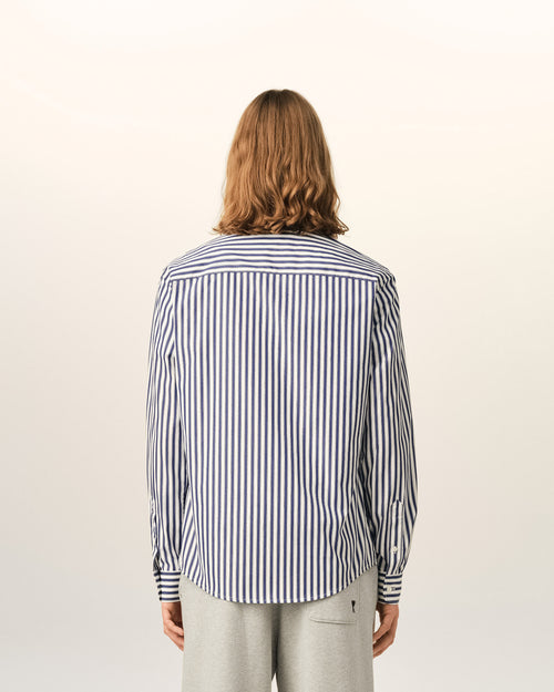 Blue striped cotton shirt with Ami de Coeur - Man - 5 - AMI Paris - Ami Paris