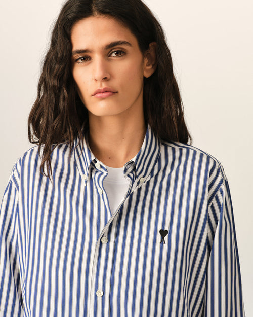 Blue striped cotton shirt with Ami de Coeur - Woman - 10 - AMI Paris - Ami Paris