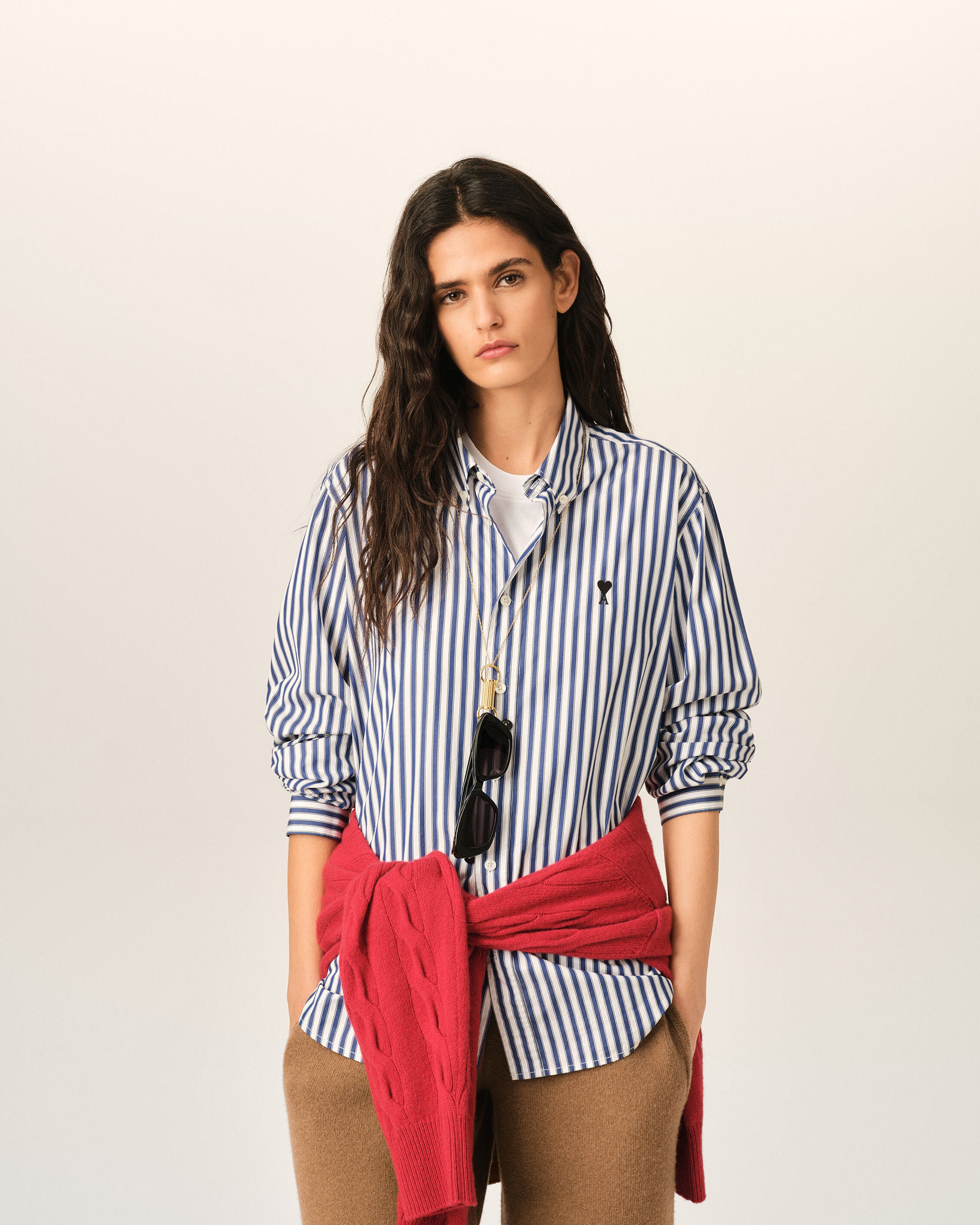 Blue striped cotton shirt with Ami de Coeur - 8