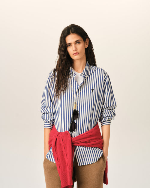                                 Blue striped cotton shirt with Ami de Coeur - 3                             - Ami Paris