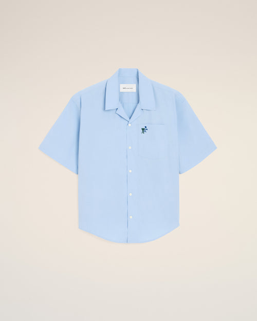                                     Blue boxy cotton short-sleeve shirt with Ami de Coeur tulip - 3                                 - Ami Paris