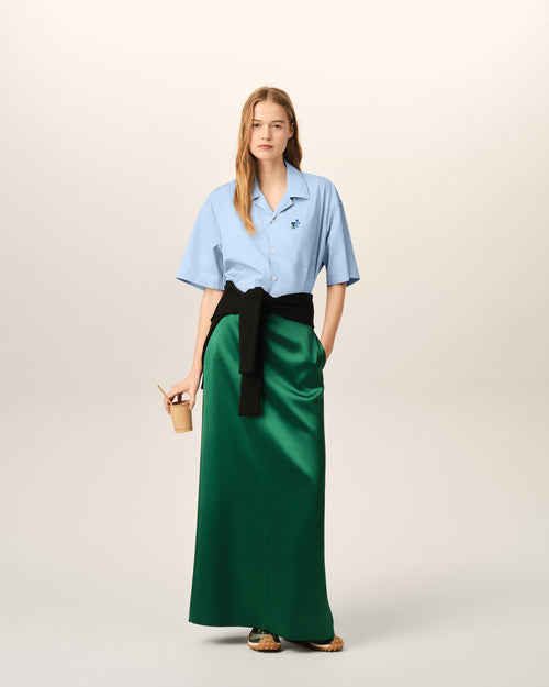 Blue boxy cotton short-sleeve shirt with Ami de Coeur tulip - Woman - 9 - AMI Paris - Ami Paris