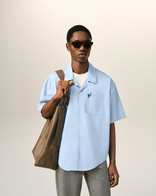 Blue boxy cotton short-sleeve shirt with Ami de Coeur tulip - 1 - Ami Paris