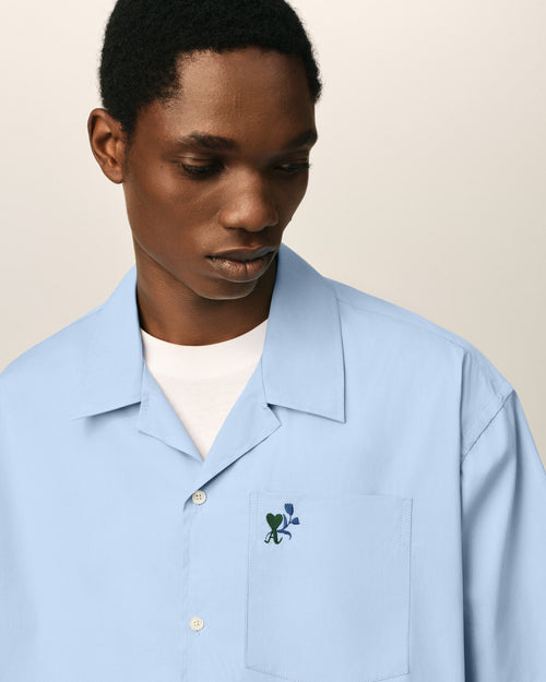 Blue boxy cotton short-sleeve shirt with Ami de Coeur tulip - Man - 4 - AMI Paris - Ami Paris