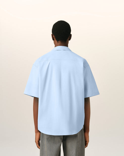 Blue boxy cotton short-sleeve shirt with Ami de Coeur tulip - Man - 5 - AMI Paris - Ami Paris